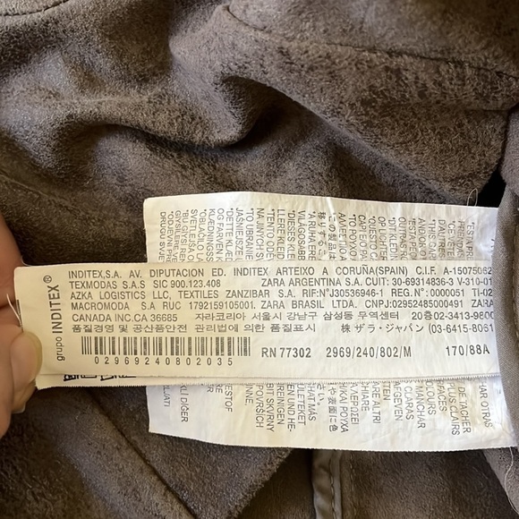 Zara Faux Vegan Suede Moto Jacket Asymmetrical Zip Fitted Draped Collar - Picture 9 of 10